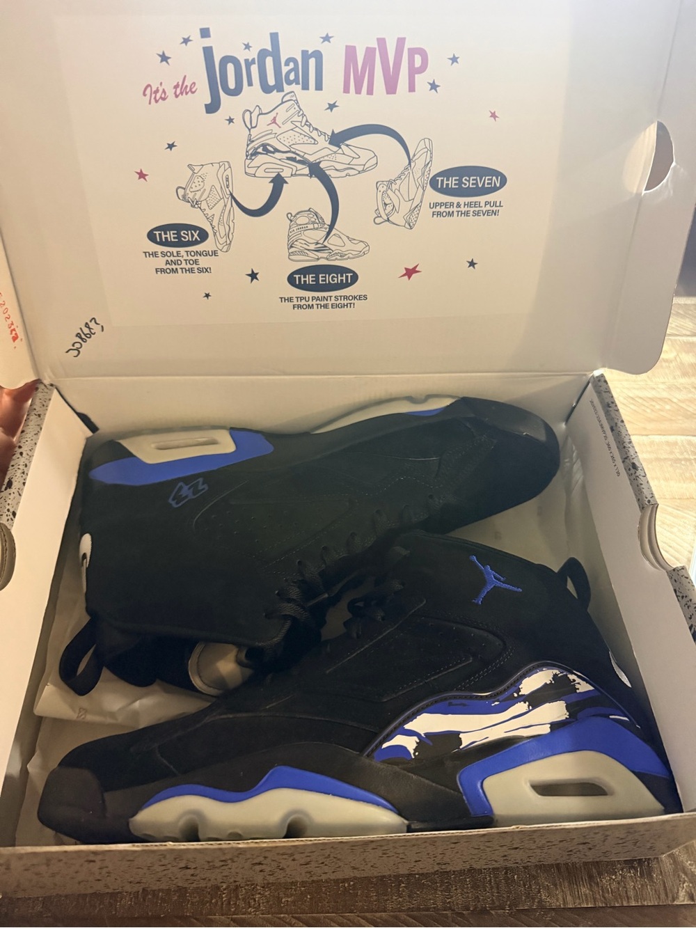 Jordan Black and Royal Blue High-Top Basketball Sneakers - Picture 2 of 9